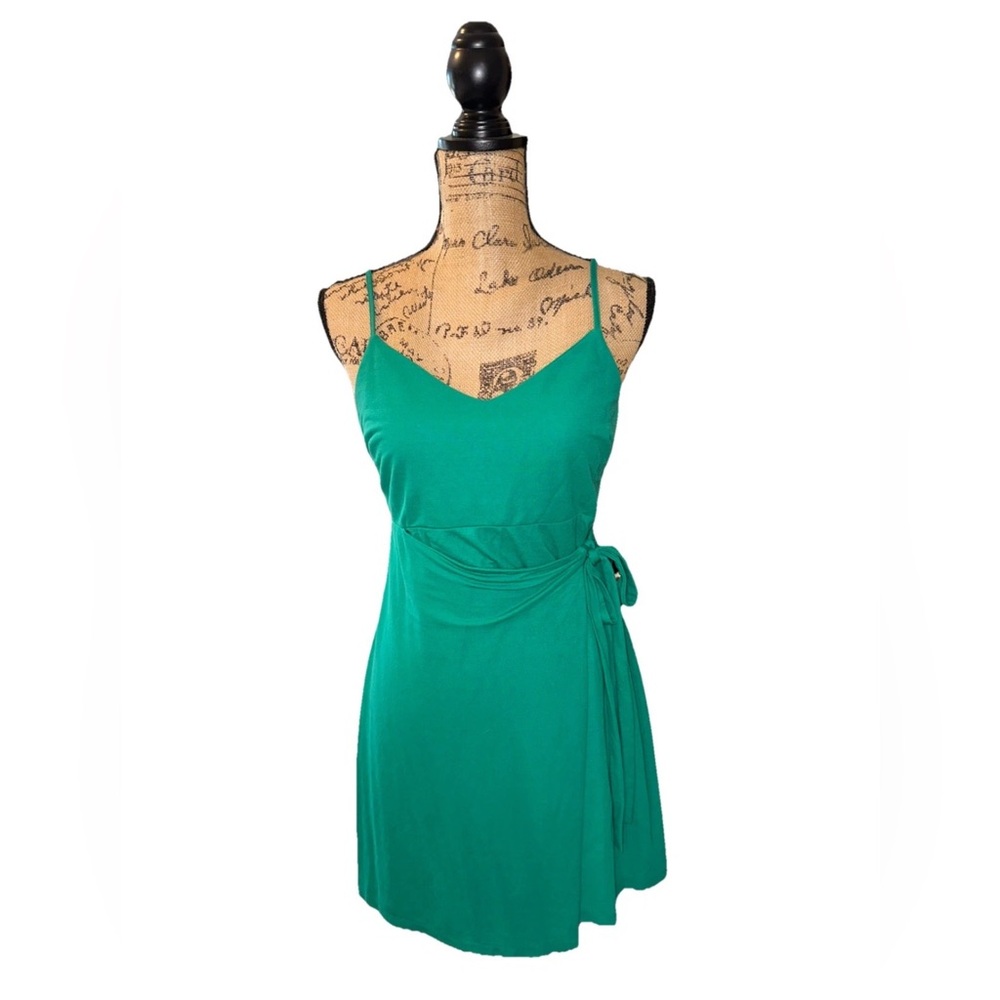 Mango Green Sleeveless Wrap Midi Dress